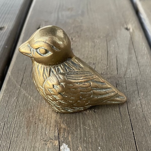 Vintage Brass Feathered Bird Figurine Small Sculpture Retro Boho Brass Bird Decor