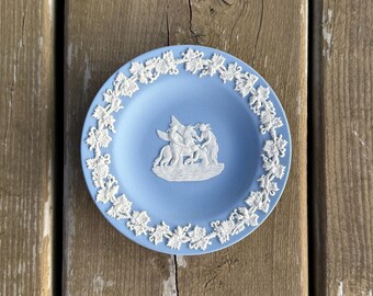 Vintage Wedgwood Cream on Blue Jasperware Pegasus with the Muses Small Trinket Dish Plate Made In England