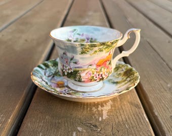Vintage Royal Albert Country Scenes Series Dingle Dell Design Teacup Cup and Saucer Set Fine Bone China Made in England