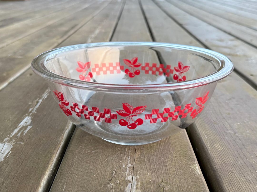 Vintage Pyrex Red Cherry and Checkers Cherry Gingham Clear Glass