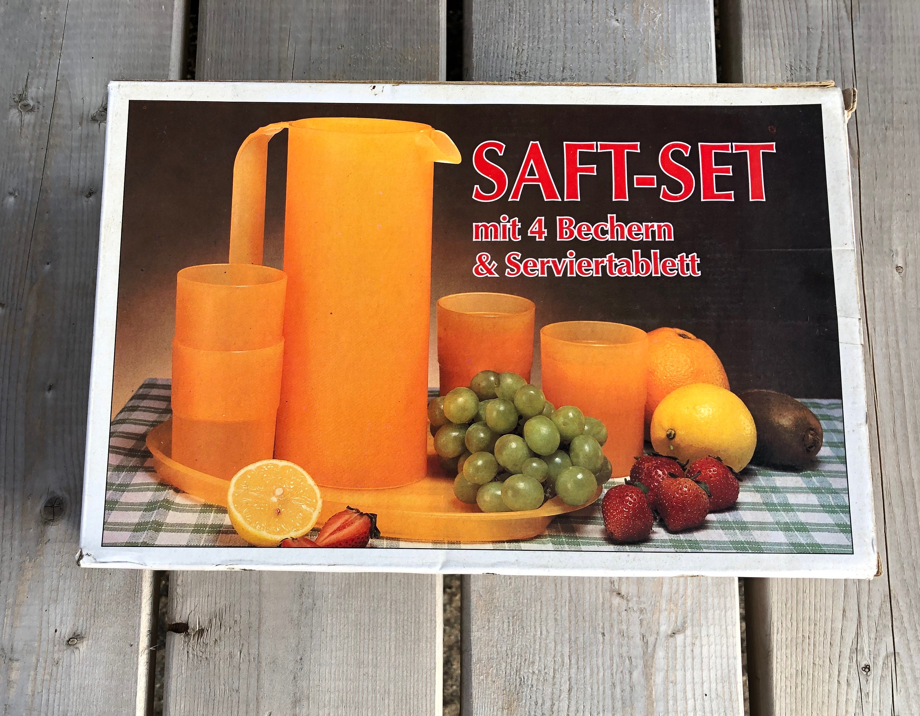 Vintage Orange Plastic German Juice Set With 4 Drinking Etsy