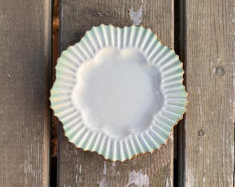 Antique Belleek Hexagon Green Pattern 2nd Black Mark 6 Inch Bread and Butter Plate Made in Ireland Retro Irish Belleek Dining Room