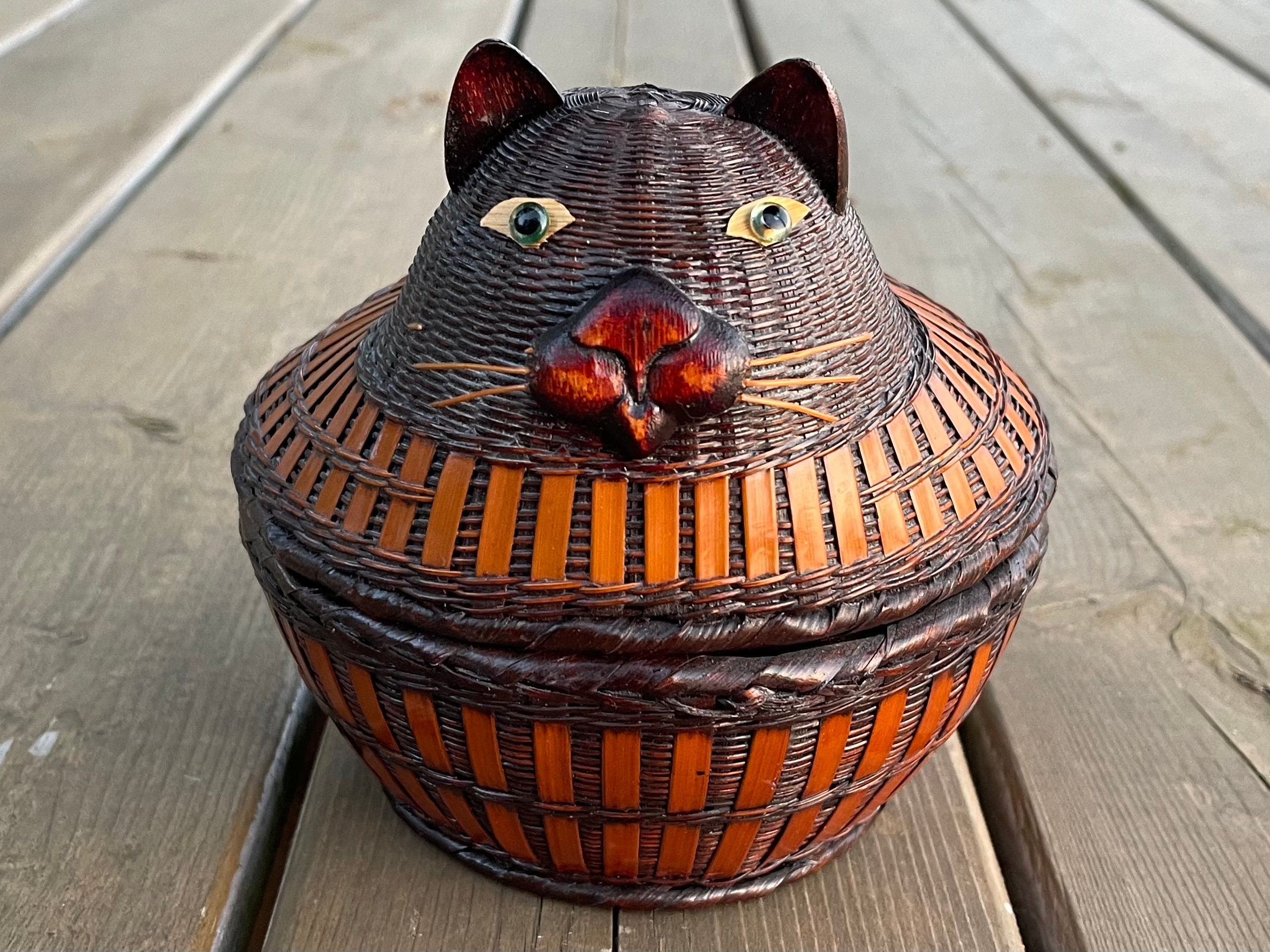Handmade Japanese Lucky Cat Natural Straw Wicker Storage Basket and Bag -  Feel Good Decor