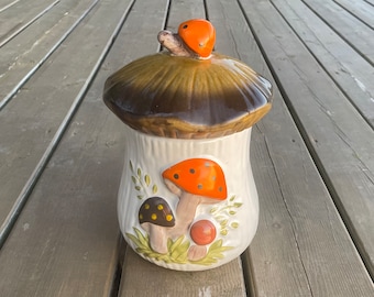 Vintage Laurentian Pottery for Sears Merry Mushrooms Canister Cookie Jar Made in Canada Retro Kitchen