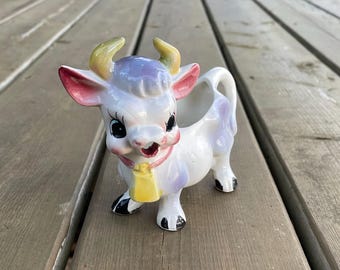 Vintage Anthropomorphic Purple Cow Ceramic Creamer 1950’s Collectible Animal Farmhouse Decor Retro Kitchen