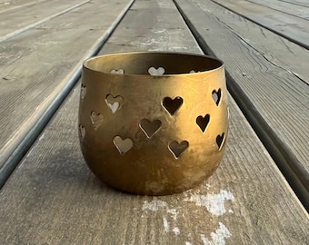 Vintage Heart Cut Out Cutout Pierced Votive Tea Light Candle Holder Made in India Retro Boho Decor