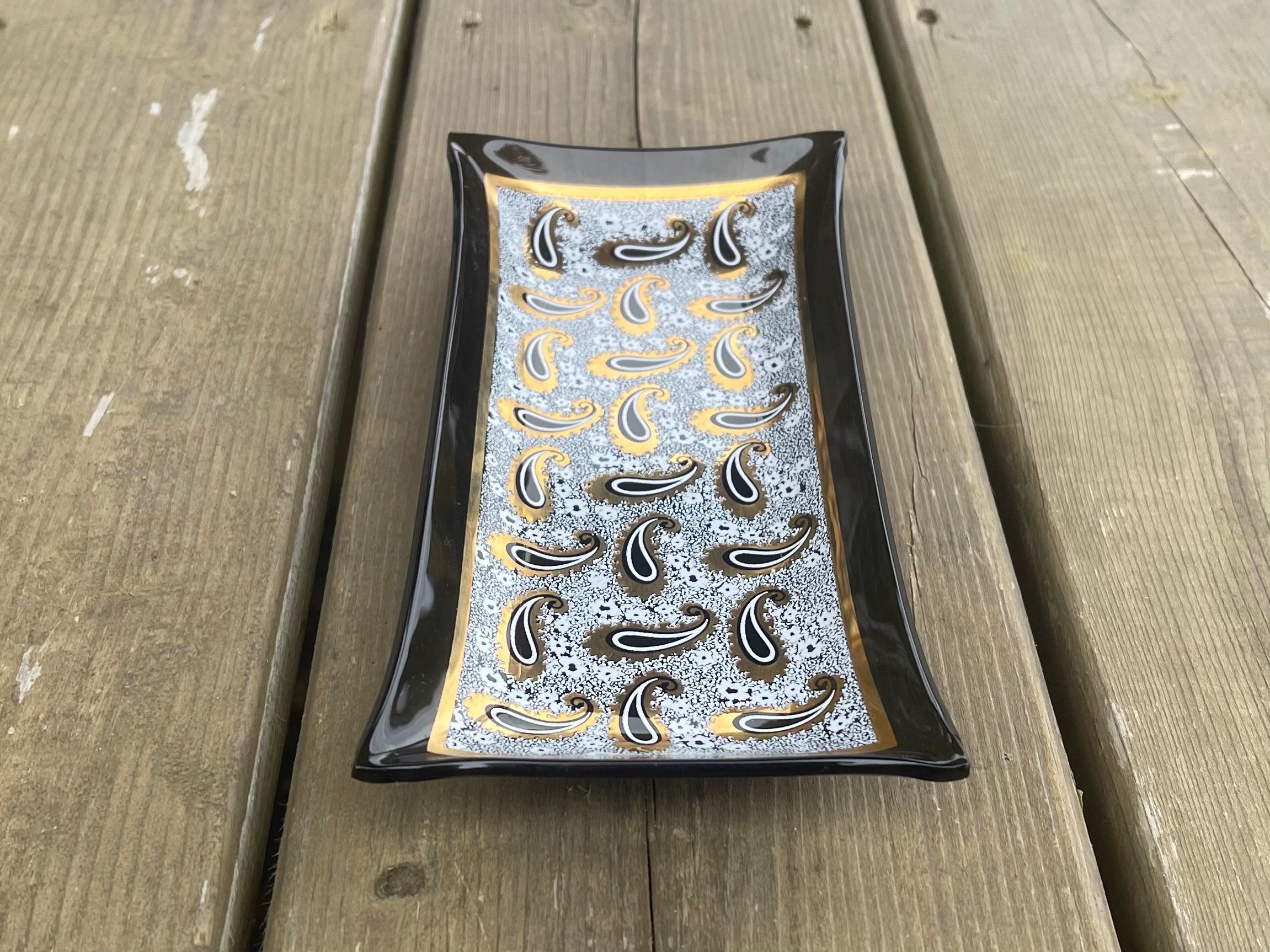 Vintage Houze Art Glass White and Gold Mid Century Paisley