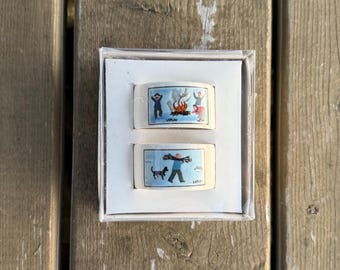 Set of Two Vintage Villeroy & Boch Naïf Christmas Pattern Napkin Rings in the Original Box Made In Luxembourg