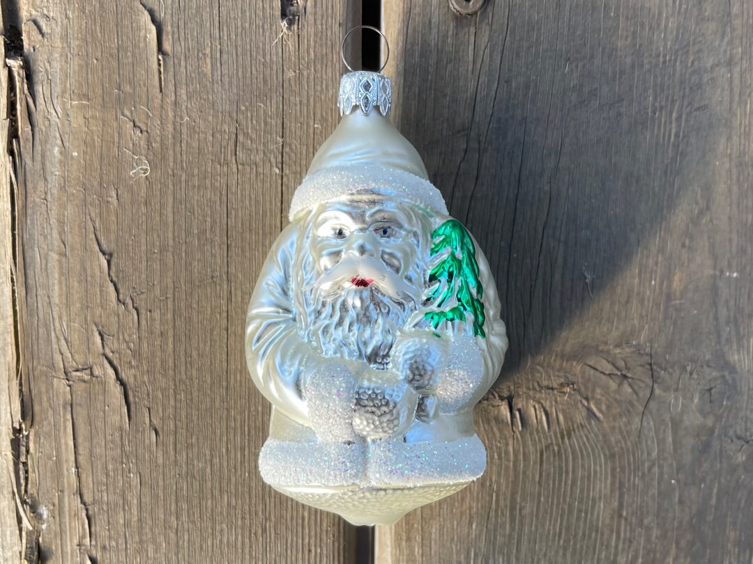 Vintage West Germany Blown Glass Silver Santa Claus Shaped Ornament ...