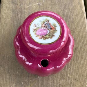 Ensemble vintage de Limoges Fragonard pour couple, encrier en porcelaine fine bordeaux, décoration de bureau rétro Made in France
