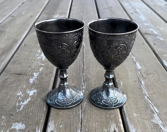 Set of Two Vintage Corbell and Company C & Co Silver Plate Silverplate Ornate Floral Goblets