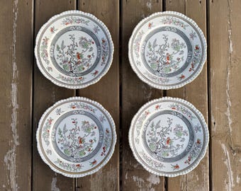 Set of Four Antique c1819-1864 William Adams and Sons Adams Indian Tree Pattern Ironstone Dinner 10 Inch Plates Made in England