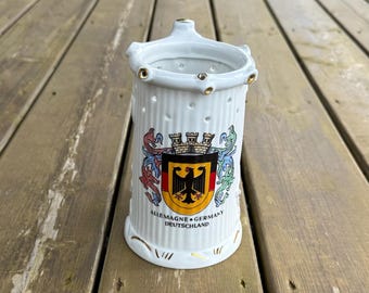 Vintage Porcelain Allemagne Germany Deutschland Crest Gold Acccent Trick Puzzle Beer Stein Mug with Lithophane Bottom