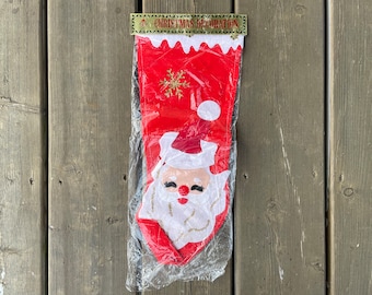 Vintage New Old Stock NOS Felt and Glitter Santa Claus Stocking Christmas Decoration Made in Japan Retro Xmas Christmas Decor