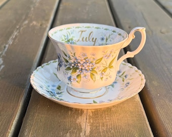 Vintage Royal Albert Flower of the Month Forget-Me-Not July Cup and Saucer Set Gift for Cancer Gift for Leo Made in England