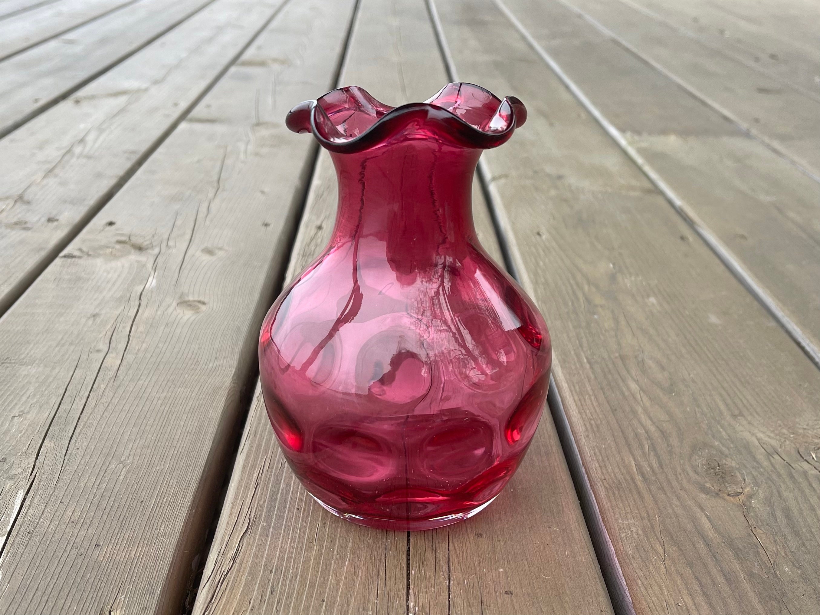 Vintage Fenton Cranberry Glass Thumbprint Coin Dot Ruffled