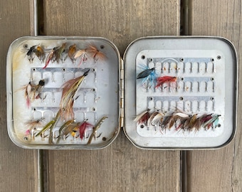 Collection of 28 Vintage Hand Tied Fish Flies in Wheatley Silmalloy Metal Carrying Case Fishing Tackle Gift for Fisherman Fishing Lover