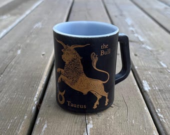 Vintage Federal Glass Taurus The Bull Zodiac Milk Glass Coffee Tea Mug Retro Zodiac Mug Birthday Gift
