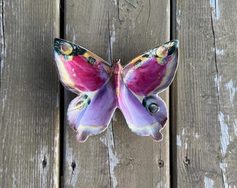 Vintage c1950s Chubu China Hand Painted Butterly Wall Hanging Trinket Dish Catchall Made in Japan Retro Butterfly Decor