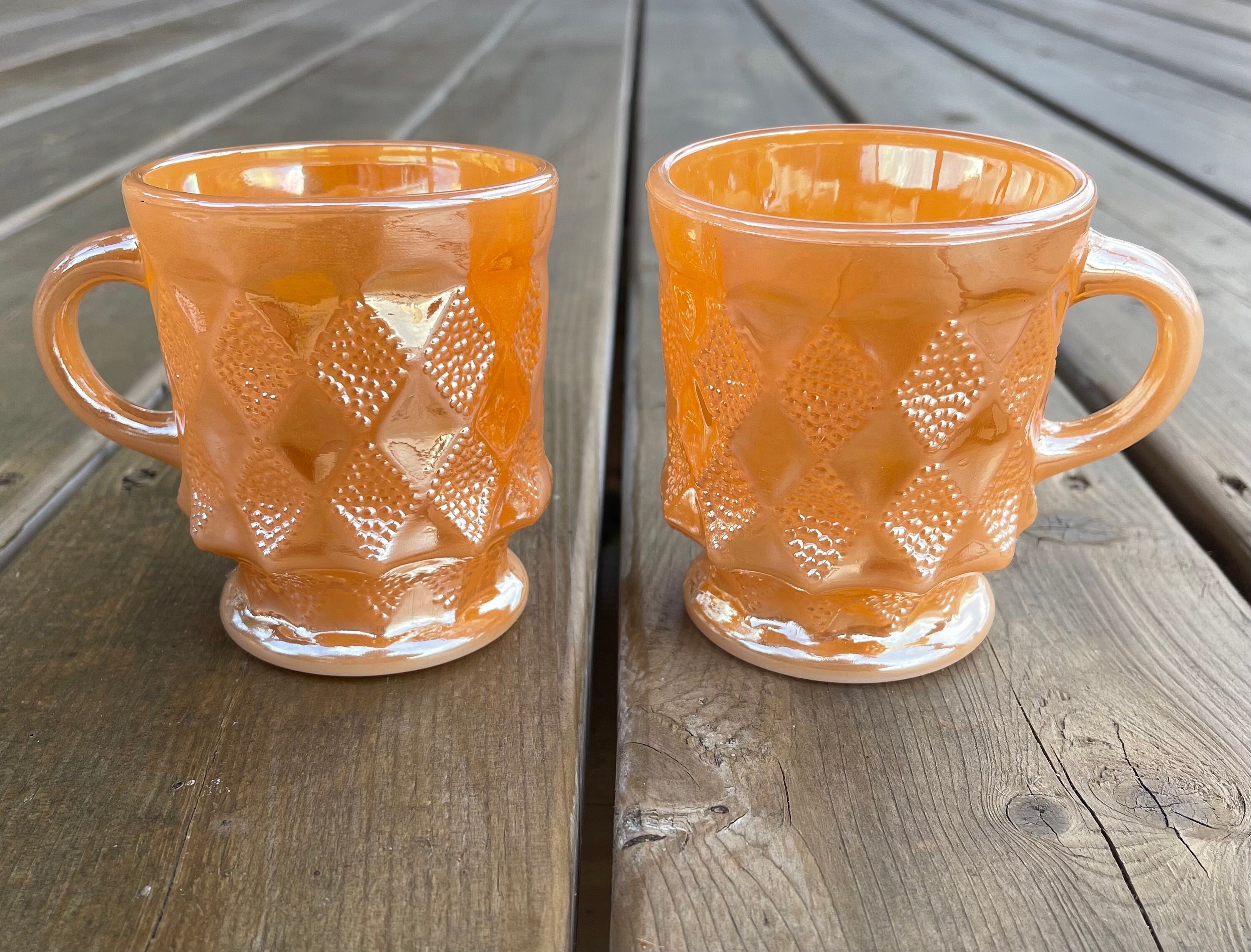 Set of Two Vintage Anchor Hocking Fire King Kimberly Pattern Peach