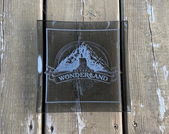 Vintage 1980s Canada's Wonderland Original Logo Smoked Glass Square Plate Trinket Dish