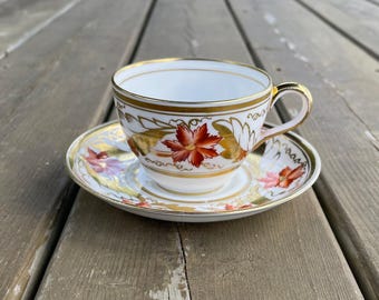 Vintage Royal Chelsea Orange Flower and Gold English Bone China Teacup and Saucer Set 2265A Cup and Saucer Made in England