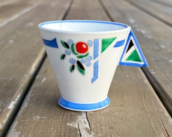 Teacup Only***Vintage Shelley Art Deco Blue J Pattern Mode Shape Teacup 11755 Fine Bone China Made in England