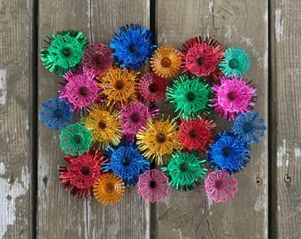 Collection of 25 Vintage Multicolour Tinsel and Plastic Christmas Tree Reflectors for Christmas Lights String Lights Retro Christmas Decor
