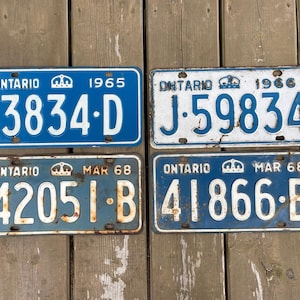 Collection of Four Vintage 1960’s Ontario ON License Plates 1965 1966 1968 Metal License Plates Garage Car Truck Vintage License Plates