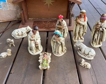 Vintage Eaton's Hand Painted Paper Maché Nativity Set in