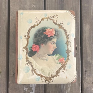 Antique Victorian Art Nouveau Embossed Celluloid Photo Album Cabinet Card Album Family Album