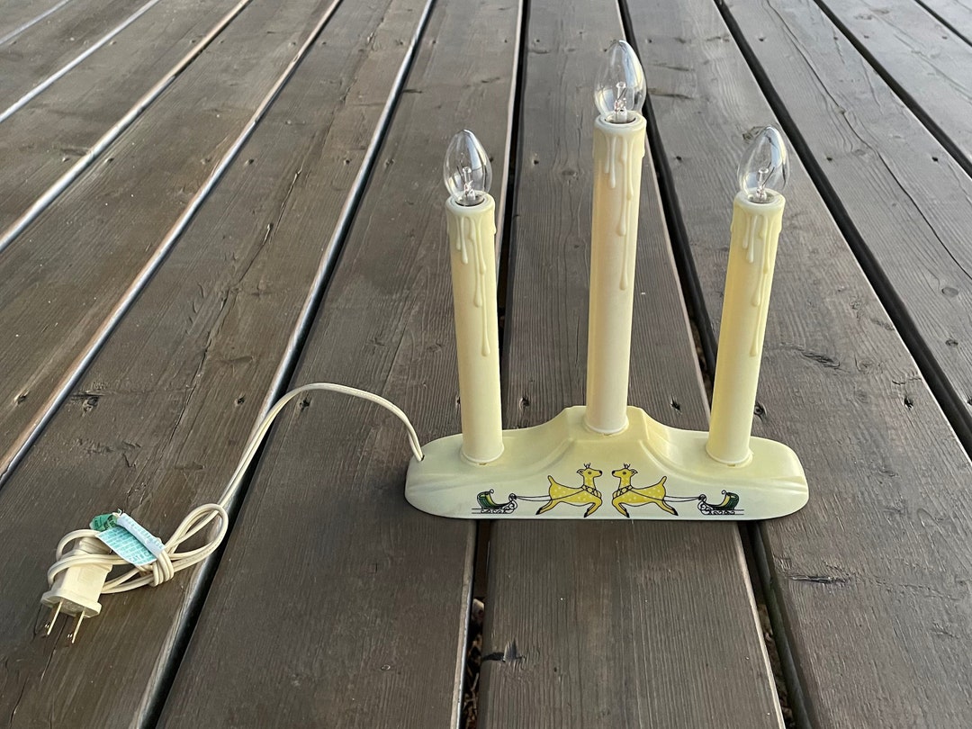 Vintage Christmas 3 Light Window Candle Light With Reindeer Etsy