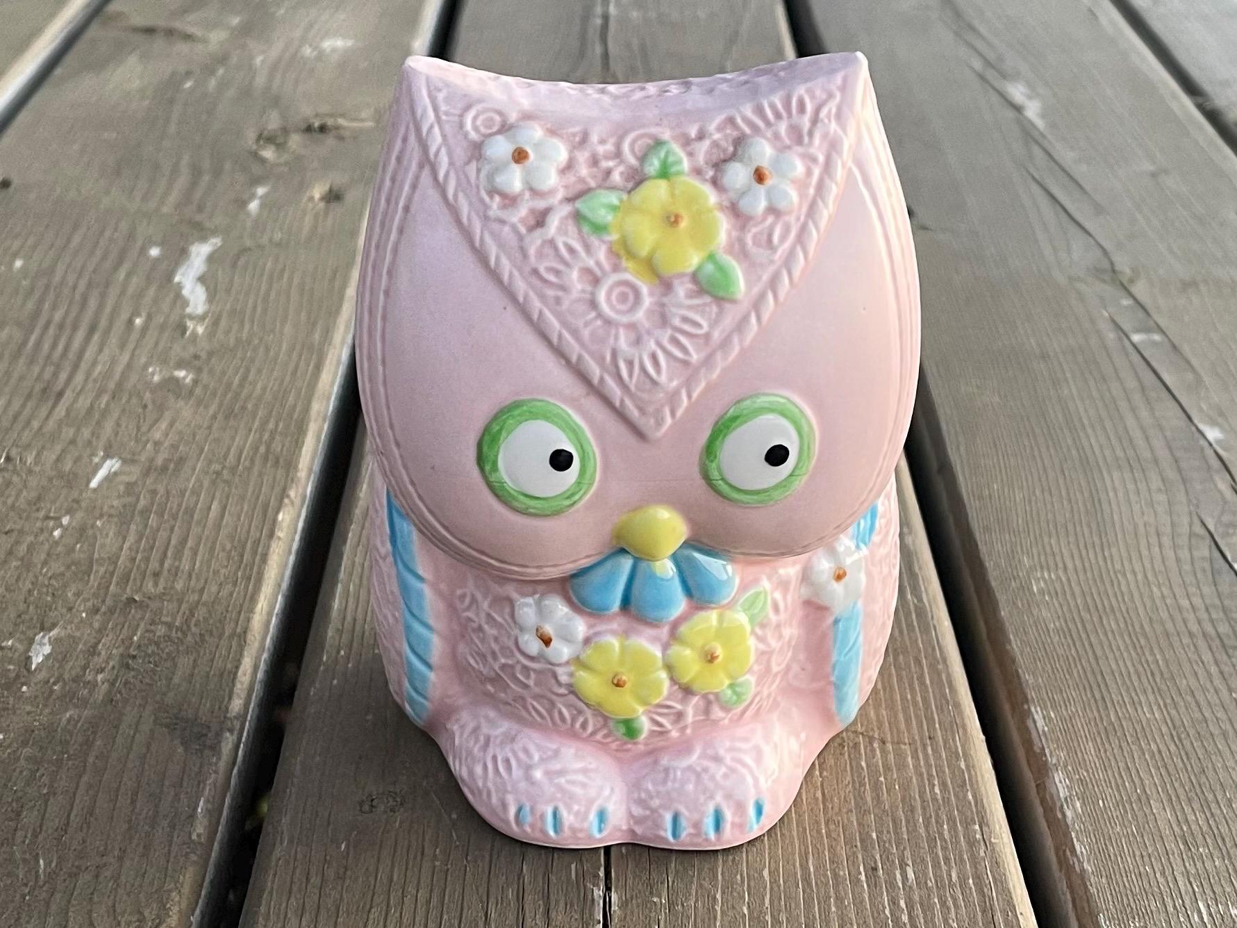 Vintage Parma by AAI Kitschy Ceramic Pink Floral Owl Figural