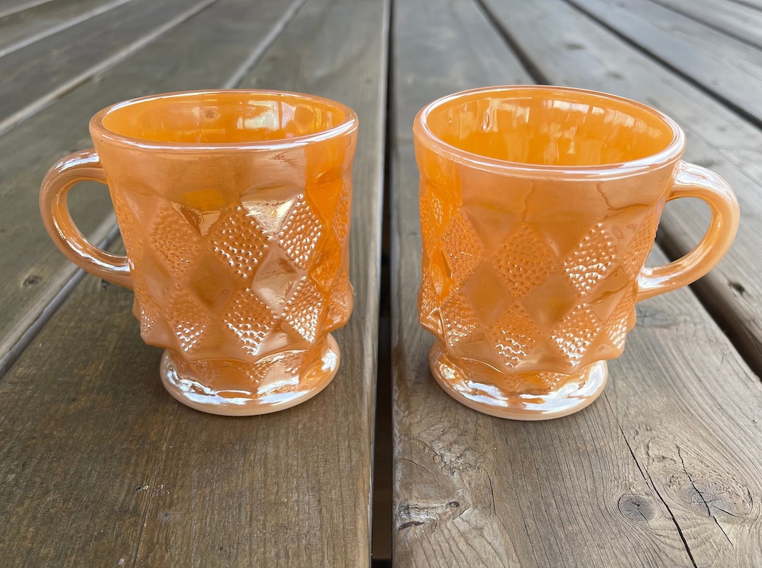 Set of Two Vintage Anchor Hocking Fire King Kimberly Pattern Peach