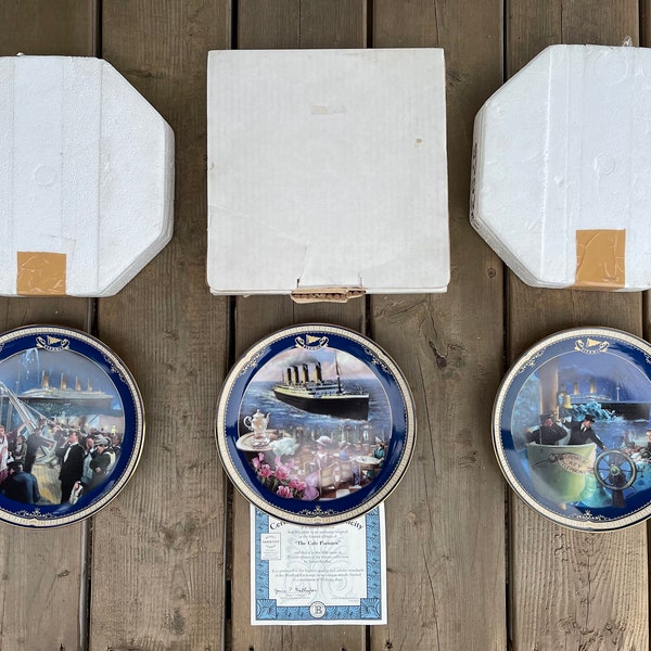 Set of 3 Vintage Bradford Exchange Titanic: Queen of the Ocean Collectors Plates The Cafe Parisien All Hands on Deck The Final Farewell
