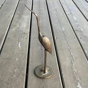 Vintage Brass Mid Century Heron Crane with Outstretched Neck Figurine Small Sculpture Retro Boho Brass Bird Decor