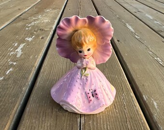Vintage Josef Originals Purple Flower Girl with Butterfly Figurine Made in Japan