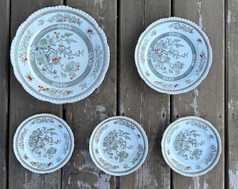 As Is*Collection of 5 Antique c1819-1864 William Adams and Sons Adams Indian Tree Pattern Ironstone Plates Dinner Salad Bread Butter England