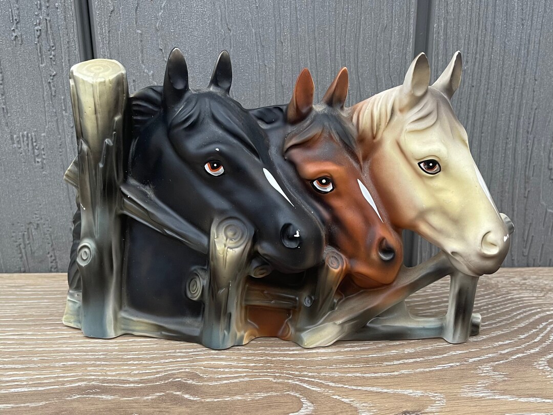 Vintage Ucagco Ceramics Three Horse Head Matte Finish Wall Vase Wall