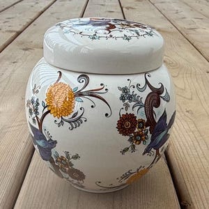 Vintage Sadler England Blue Bird of Paradise Floral Ginger Jar Canister Retro Bird Decorations Decor