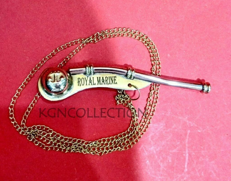 Nautical Boatswain Bosun Call Pipe Necklace Whistle Pendant Chain W/ Wood Box, Vintage Style