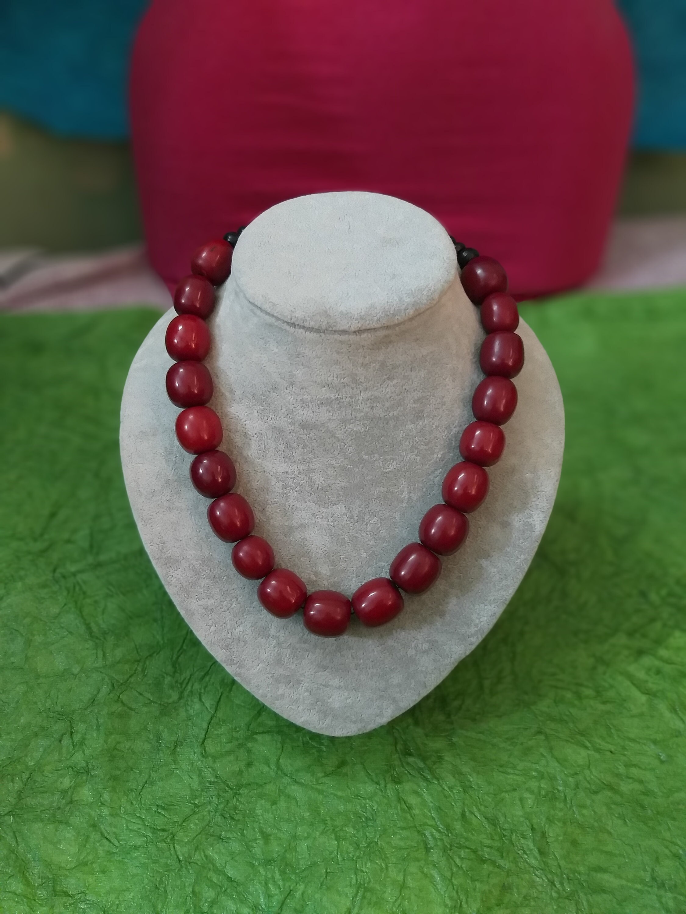 Tibetan Amber Necklace Banjara Tribal Resin Ethnic India Vintage Beaded Jewelry 
