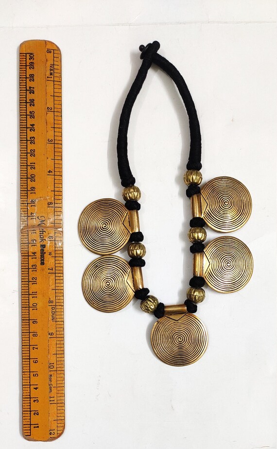 Tibetan Brass Necklace Banjara India Resin Ethnic Tribal Pendant Mixed Metals 