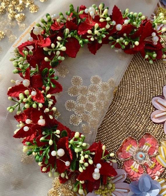 Buy Artificial Gajra Fabric Flowers/moti Reusable South  display picture 1