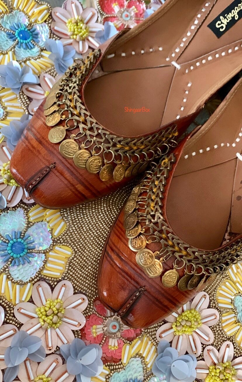 Designer Handmade Fancy Brown Leather Jutti/khussa Coins/casual