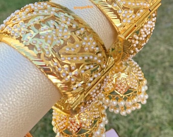 Punjabi traditional Jadau/pearl/multicolor kadas/bracelets jhumka hanging openable/screws bridal/jaggo/sangeet/wedding/reception/party