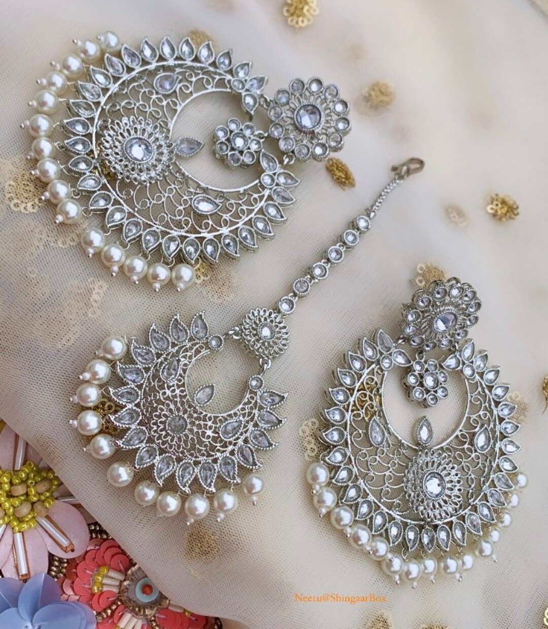 Pure Silver Polki Double Chandbali main image 0
