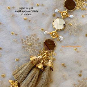 Designer long gold choti/braided/ponytail punjabi paranda/parandi mirror/tassel Jaggo/sangeet/maiya/vatna/wedding party hair accessory