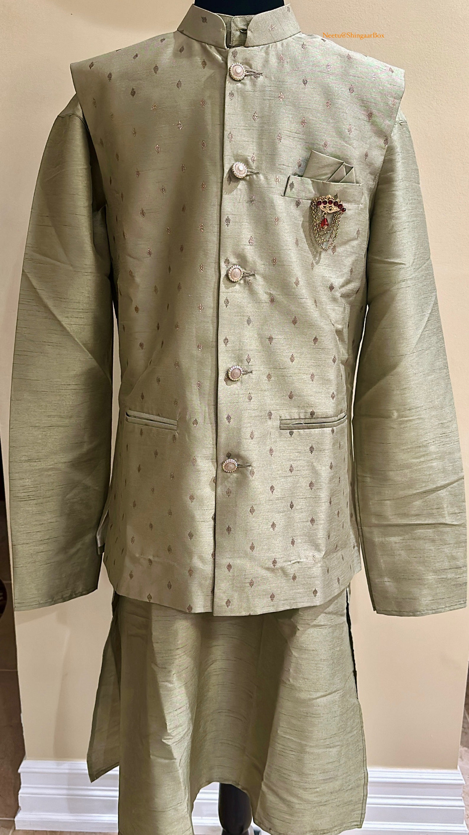 Modi Pyjama Men Olive Green Kurta Pyjama Nehru/modi Jacket/vest/waist Coat Set ...