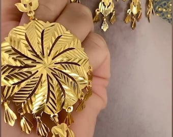 Gargantilla tradicional punjabi pippal patti/pendientes tikka set/acabado dorado/jaggo/gidha/bhangra/joyería india pakistaní nupcial
